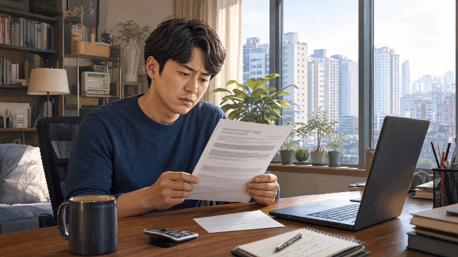 전 소유자에게 날아온 자동차 관련 고지서를 보는 모습