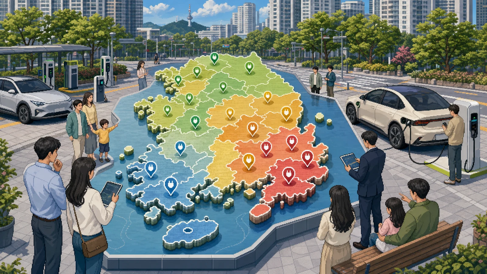 시·도별 전기차 지방비 보조금 차이를 보여주는 지도형 일러스트